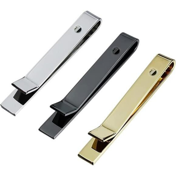 Mens Skinny Tie Clip Set Small Metal Tie Bar for Business Wedding Suit - Picture 2 of 8